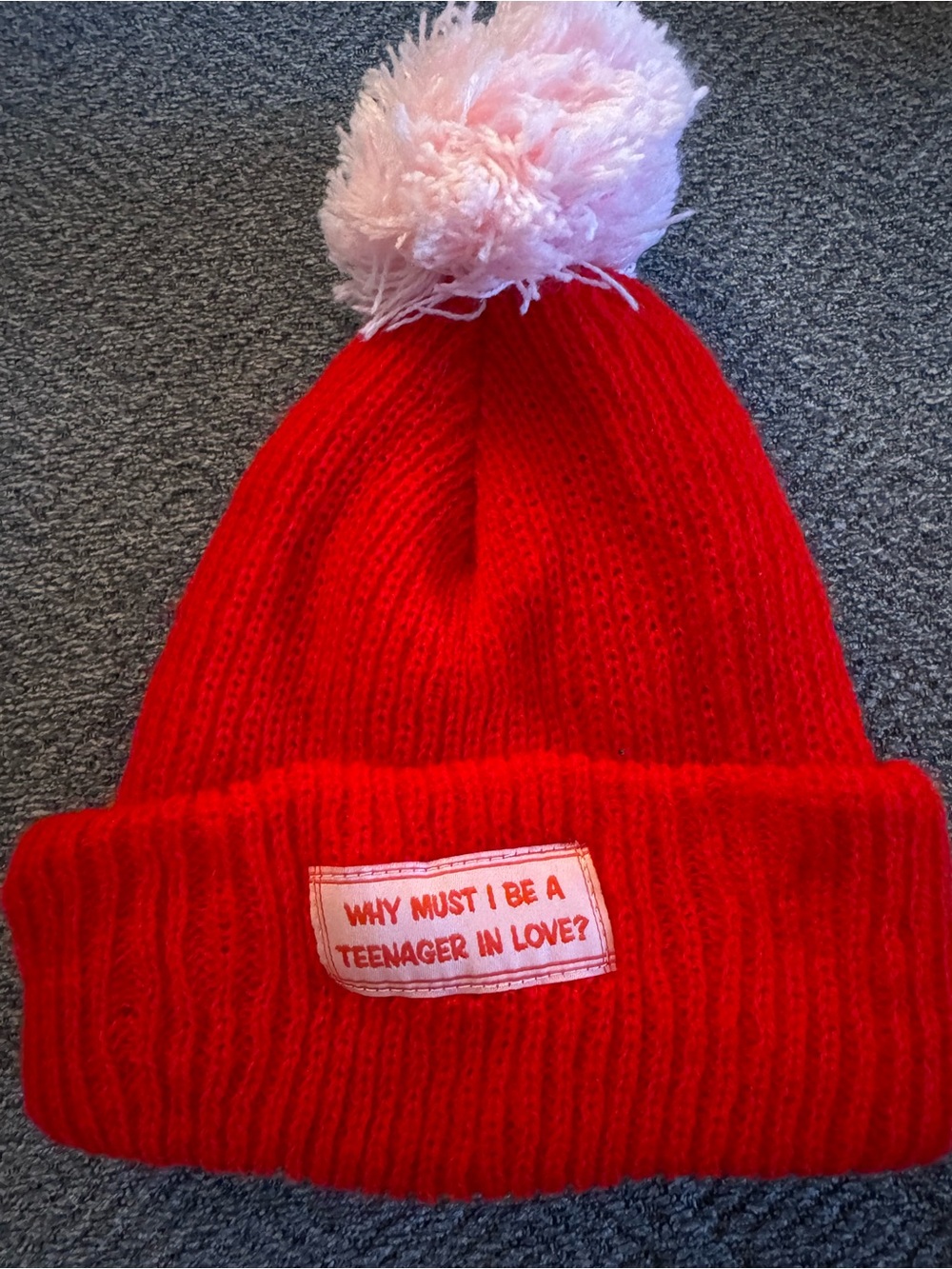 Tuesday Bassen Teenager in Love Red Pom Beanie knit toque Tuesday of California
